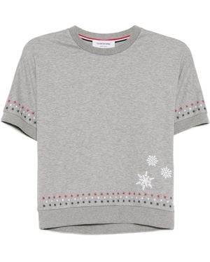 Thom Browne Snowflake-Embroidered Cotton T-Shirt - Gray