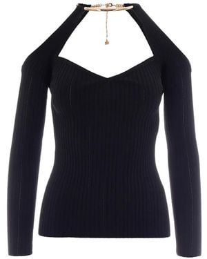 Elisabetta Franchi Knit Top With Jewel Detail - Blue