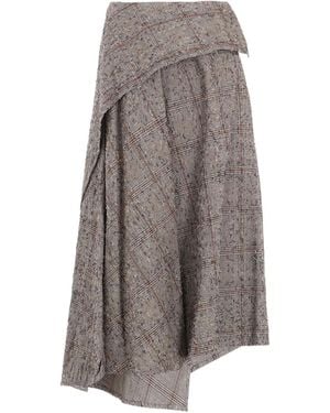 Y's Yohji Yamamoto Check Asymmetric Midi Skirt - Grey