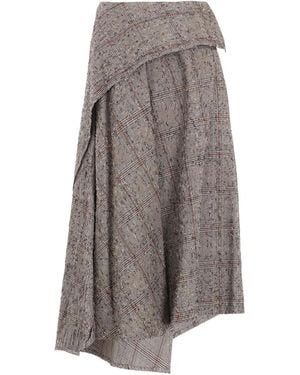 Y's Yohji Yamamoto Check Asymmetric Midi Skirt - Grey