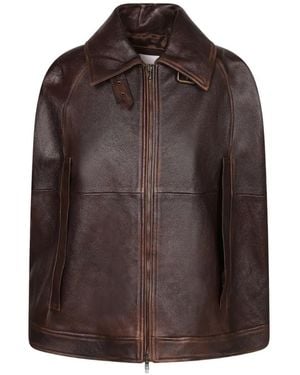 7 For All Mankind Zip-Up Leather Cape - Brown