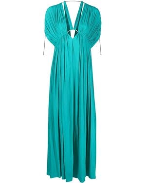 Lanvin Gathered-Detail V-Neck Dress - Blue