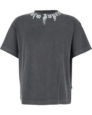 Palm Angels Neck-Logo Spray-Paint T-Shirt - Grey