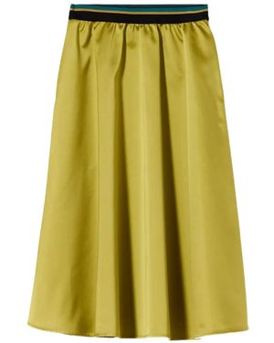 Plan C Citron Duchesse Striped-Waistband Flared Midi Skirt - Green