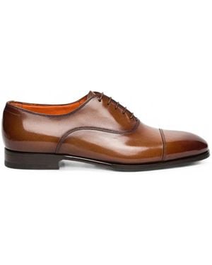 Santoni Cap-Toe Leather Oxford Shoes - Brown