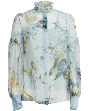 Erdem プリント シルクブラウス - ブルー