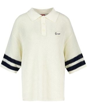 KENZO Crochet-Knit Striped Polo Shirt - White