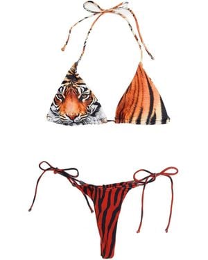 Nii HAI Tiger-Print Triangle Bikini - White