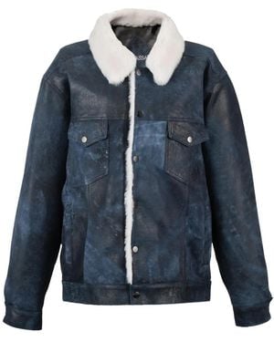 Dan Cassab Giulia Shearling-Collar Leather Jacket - Blue