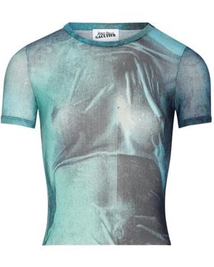 Jean Paul Gaultier Slim-Fit Printed Tulle T-Shirt - Blue