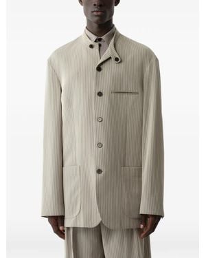 Calvin Klein Pinstripe-Pattern Mandarin-Collar Jacket - Gray