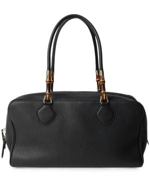 Gucci Large Boston Bamboo-Detail Leather Tote Bag - Black