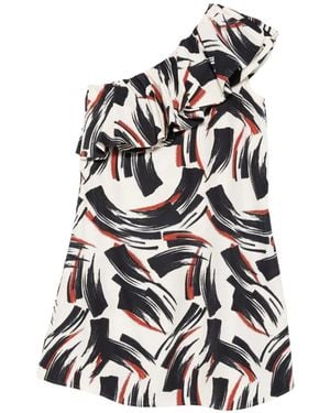 Essentiel Antwerp Asymmetric-Neck Ruffled-Detail Mini Dress - White