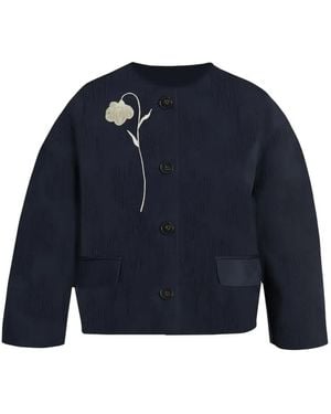 Erdem Flower Jacquard Cropped Jacket - Blue