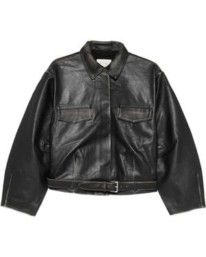 St. Agni Leather Belted Jacket - Black