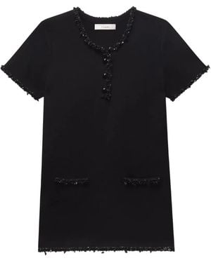 FRAME The Beaded Trim Embellishment Button Dress - Black
