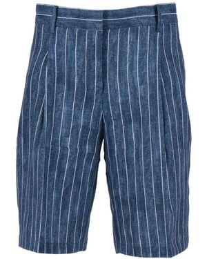 ERMANNO FIRENZE Pinstripe-Pattern Pleated Shorts - Blue