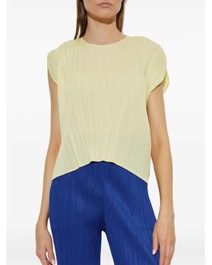 Pleats Please Issey Miyake Monthly Colors: July Pleated Cap-Sleeve Top - Blue