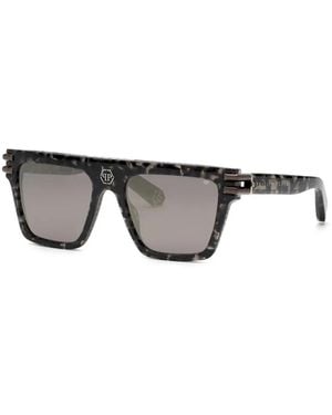 Philipp Plein Tortoiseshell-Effect Square-Frame Sunglasses - Grey