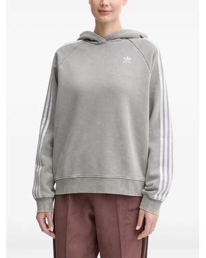 adidas Three-Stripe Raglan-Sleeves Hoodie - Grey