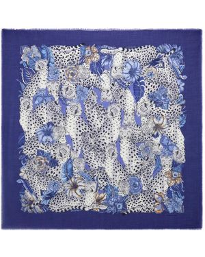 Ferragamo Ghepardo-Print Cashmere Scarf - Blue