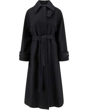 Hevò Pointed-Collar Belted Coat - Black