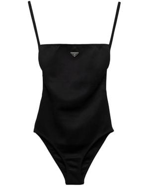 Prada Triangle-Logo Open-Back Swimsuit - Black