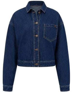 SOEUR & FRÈRES Le Veste Courte Cropped Structured Denim Jacket - Blue