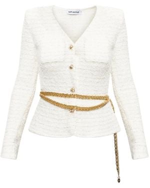 Self-Portrait Belted Bouclé-Effect Jacket - White