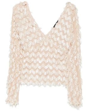 PHILIA LOFT Pailletten-Tanktop Mit Fransen - Weiß