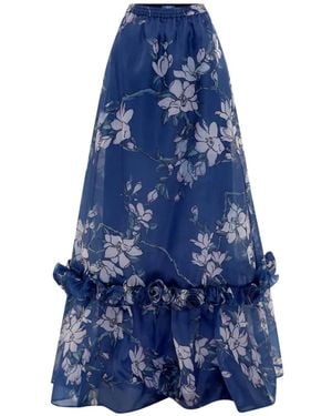 LEO LIN Paige Ruffled Floral Maxi Skirt - Blue
