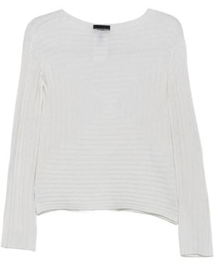 Emporio Armani Ribbed Geometric-Knit Jumper - White