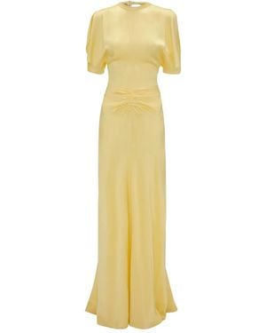 Victoria Beckham Gathered-Waist Short-Sleeved Dress - Yellow