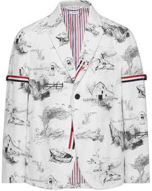 Thom Browne Scenic Toile Cotton Canvas Unconstructed Sportcoat - White