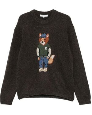 Maison Kitsuné Fox-Motif Intarsia-Knit Sweater - Black
