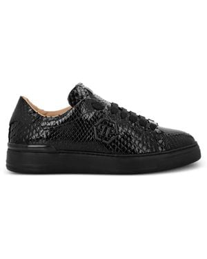 Philipp Plein Python Leather Lo-Top Sneakers Hexagon - Black