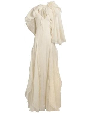 Alberta Ferretti Ruffled Floral Maxi Dress - White