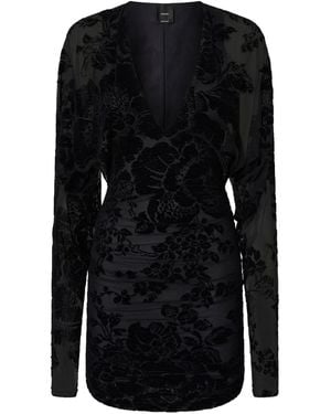 Pinko Mini Dress With Textured Floral Pattern - Black