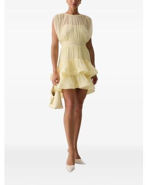 Morgan Pleated Ruffled Mini Dress - Natural