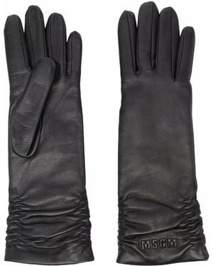 MSGM Ruched Leather Gloves - Black
