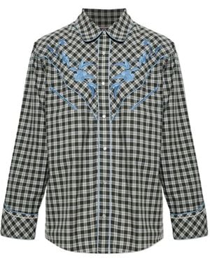KENZO Wildflower Floral-Embroidered Checked Shirt - Black