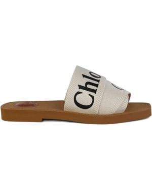 Chloé Logo-Print Flat Sandals - White
