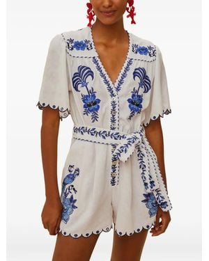 FARM Rio Jumpsuit Met Geborduurde Bloemen - Wit