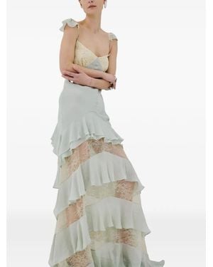 De La Vali Auralite Lace Ruffled Maxi Dress - White
