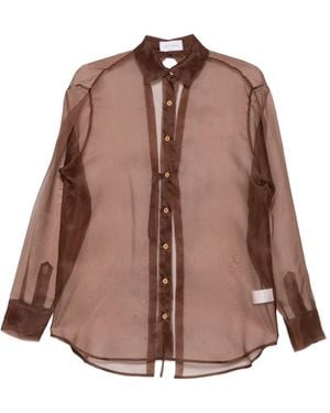 THE NINA STUDIO Sheer Tie-Back Shirt - Brown