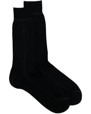 ZEGNA Ribbed-Knit Striped-Trim Socks - Black