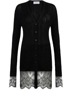 Philipp Plein Mini Buttoned-Up Lace-Detail Dress - Black