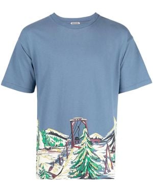 Bode Ski Lift Cotton T-Shirt - Blue