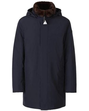 Moncler Okefen Hooded Long Down Parka Jacket - Blue