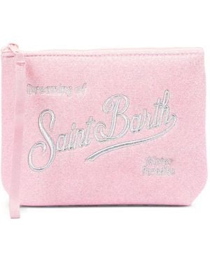 MC2 Saint Barth Aline Glitter-Effect Logo-Embroidered Clutch Bag - Pink
